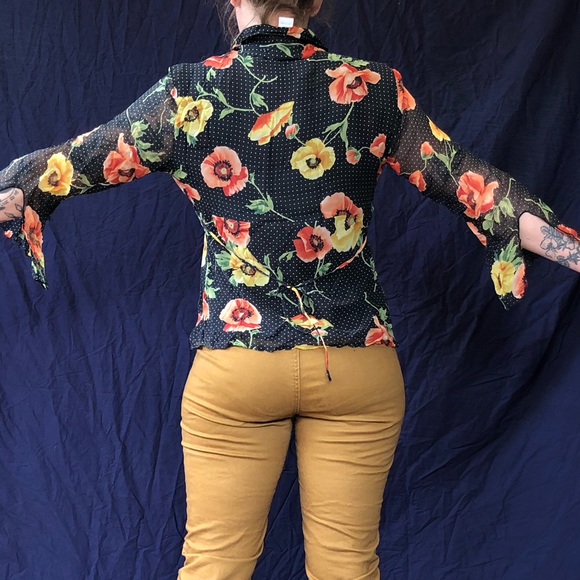 Silk Y2K poppy print blouse - Picture 4 of 6